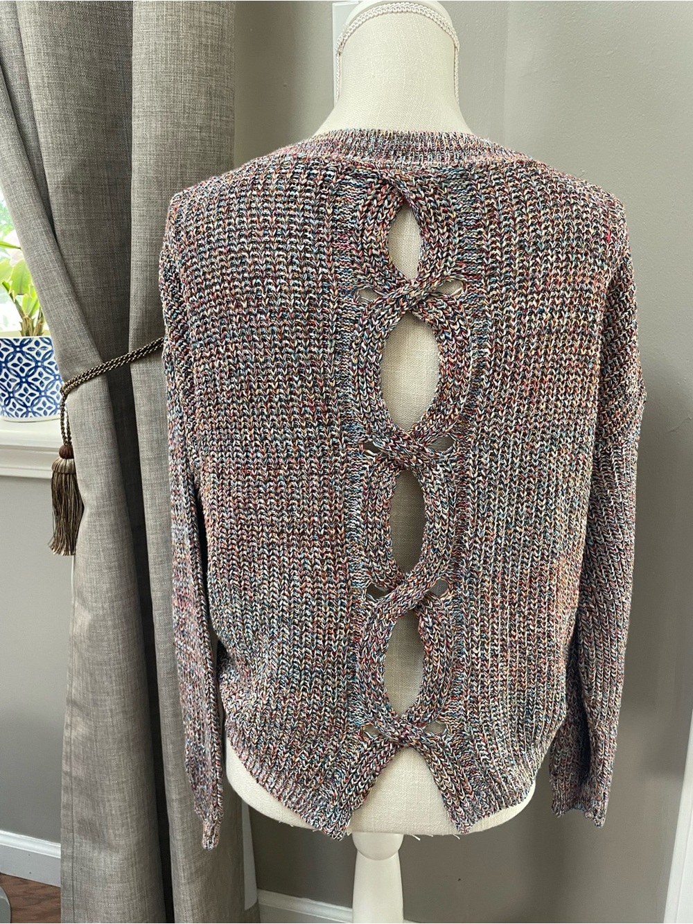 As seen on TV Express Braided Open Cable Knit Back Sweater multi-colored